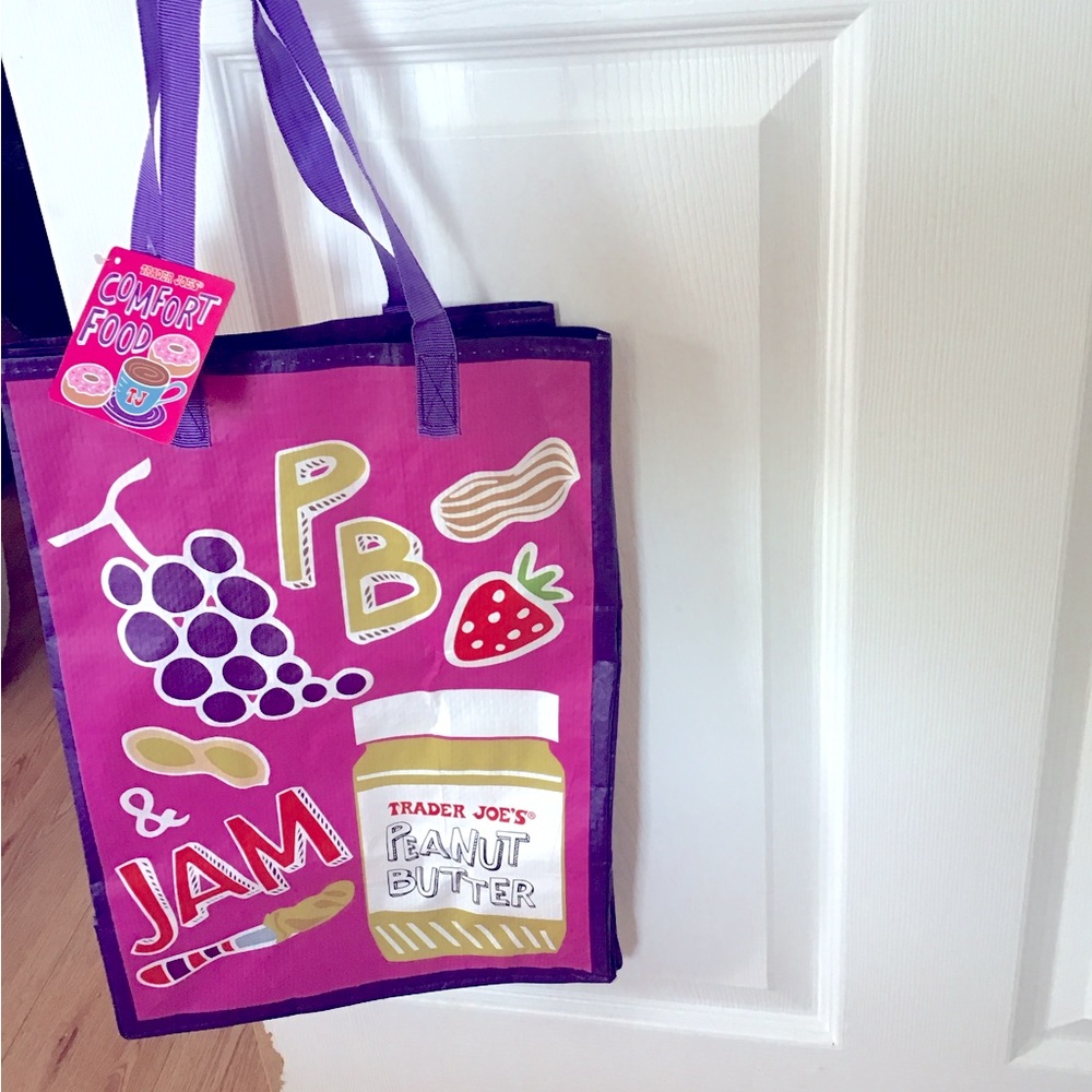 NWT Trader Joe's Purple Comfort Food Tote Bag